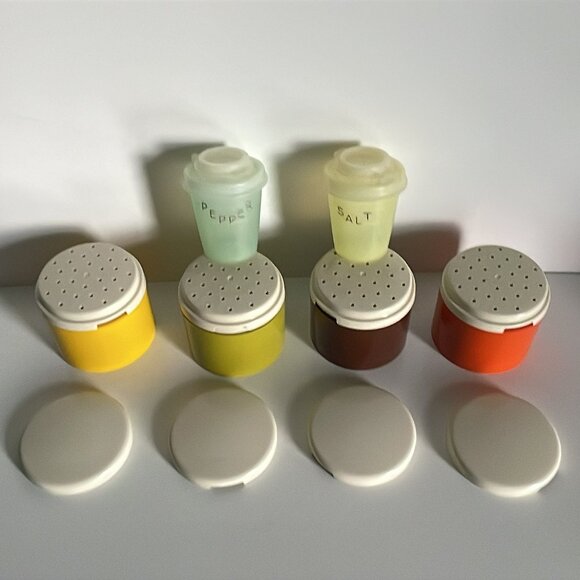 Vintage Tupperware Stackable Spice Containers Salt Pepper Shakers Lids for All - Picture 3 of 11